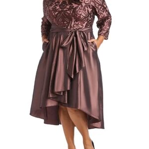 Elegant Brown Satin Dress with Floral Pattern